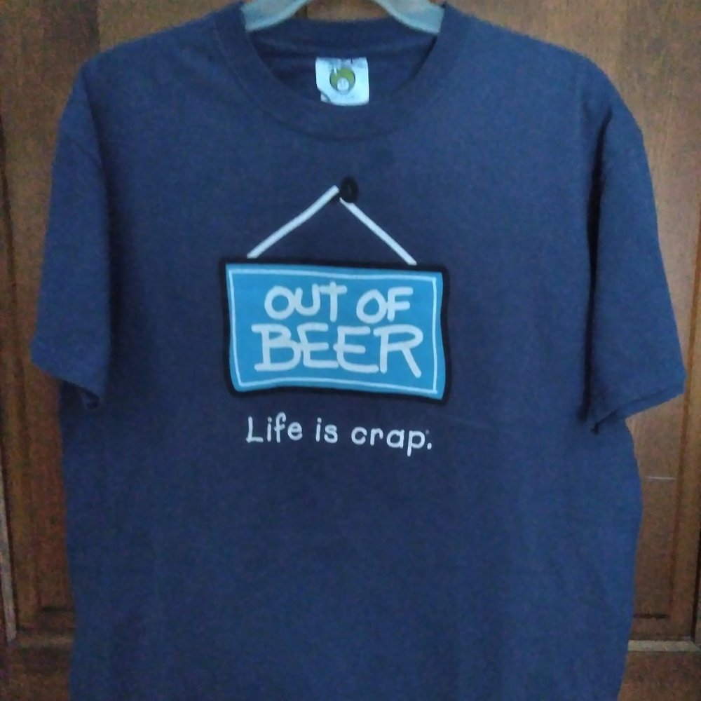 NWOT Life Is Crap Out of Beer Blue T-Shirt Mens Size L